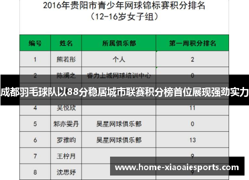 成都羽毛球队以88分稳居城市联赛积分榜首位展现强劲实力